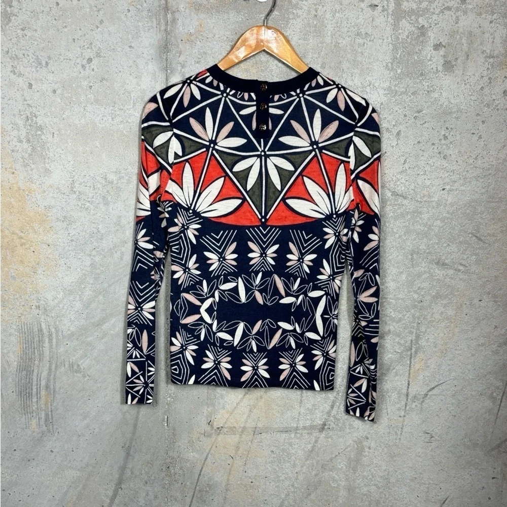 Tory Burch Floral Print Merino Wool Sweater Women’s Sz Small Lightweight